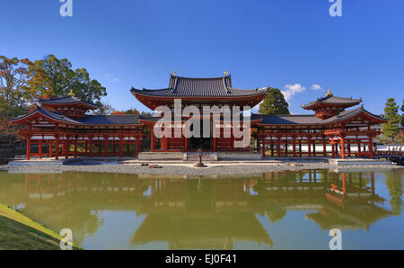 Welterbe, Byodo-in Japan, Asien, Kansai, Landschaft, Tempel, Uji, Architektur, bunt, Herbst, keine Menschen, Teich, rot, Refle Stockfoto