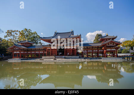 Welterbe, Byodo-in Japan, Asien, Kansai, Landschaft, Tempel, Uji, Architektur, bunt, Herbst, keine Menschen, Teich, rot, Refle Stockfoto