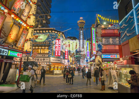 City, Japan, Asien, Kansai, Osaka, Shin Sekai, Tennoji, Tsuten-Kaku, Architektur, Raum, bunt, Unterhaltung, Nacht, Fisch, li Stockfoto