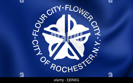 Flagge von Rochester, USA. Hautnah. Stockfoto