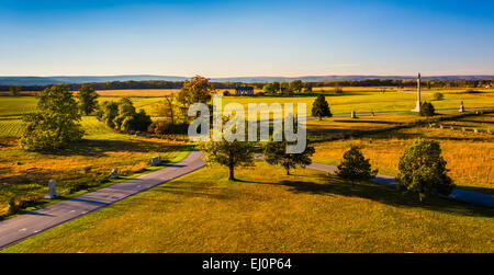 Blick auf den Schlachtfeldern von der Pennsylvania-Denkmal in Gettysburg, Pennsylvania. Stockfoto