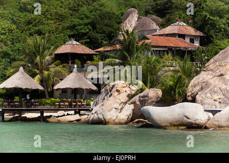 Bad, Bucht, Strand, Hotel, kleine, Bungalow, Resort, Ngoc, Suong, Cam, Ranh Bucht, South China Sea, Meer, asiatische, Asien, außen, Hütte Stockfoto