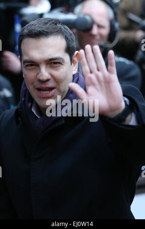 Brüssel, Belgien. 19. März 2015. Griechenlands Premierminister Alexis Tsipras kommt am Sitz Europäischen Rates vor dem Gipfel der Europäischen Union (EU) in Brüssel, Belgien, 19. März 2015. Bildnachweis: Ye Pingfan/Xinhua/Alamy Live-Nachrichten Stockfoto