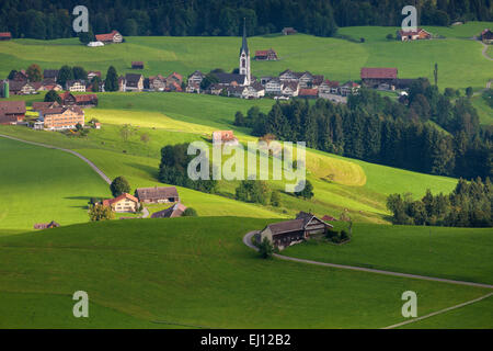 Ansicht, Hundwiler Höhe, Hundwil Höhe, Schweiz, Europa, Kanton Appenzell Ausserrhoden, Hundwil, Dorf, Häuser, Wohnungen, Stockfoto