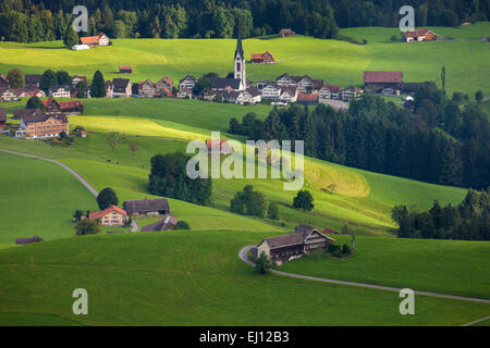 Ansicht, Hundwiler Höhe, Hundwil Höhe, Schweiz, Europa, Kanton Appenzell Ausserrhoden, Hundwil, Dorf, Häuser, Wohnungen, Stockfoto