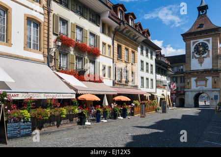 Murten, Schweiz, Europa, Kanton Freiburg, Freiburg, Stadt, Stadt, Altstadt, Torturm Stockfoto