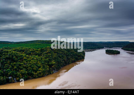 Ansicht des Susquehanna River von der Zinne in Lancaster County, Pennsylvania. Stockfoto