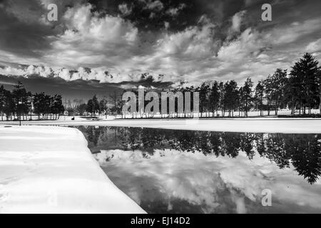 Winter-Reflexionen am Kiwanis-See, in York, Pennsylvania. Stockfoto