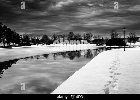 Winter-Reflexionen am Kiwanis-See, in York, Pennsylvania. Stockfoto