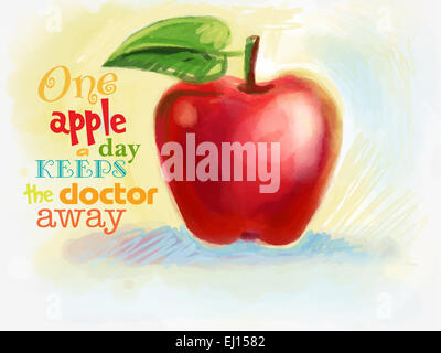 saftiger Apfel mit Buntstiften gezeichnet Stockfoto