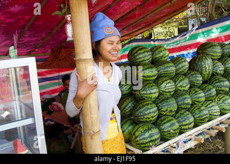 Wassermelone Verkäufer Shan Provinz Myanmar Burma Stockfoto