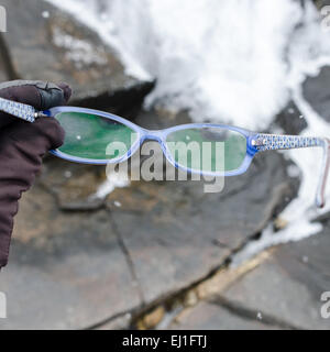 Schneeflocken auf Brillen (Sterne in deinen Augen), Acadia National Park, Bar Harbor, Maine, USA Stockfoto