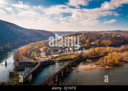 Ansicht von Harper's, Fähre und den Potomac RIver von Maryland Heights. Stockfoto