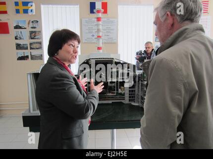 Tschernobyl, Ukraine. 19. März 2015. Jochen Flasbarth, spricht Staatssekretär im deutschen Bundesministerium für Umwelt, Angestellter in Tschernobyl, Ukraine, 19. März 2015. Die G7-Gruppe der Nationen muss weitere 165 Milliarden Euro für den Bau eine neue Schutzhülle für den zerstörten Kraftwerk von Tschernobyl beitragen. Foto: ANDREAS STEIN/Dpa/Alamy Live-Nachrichten Stockfoto