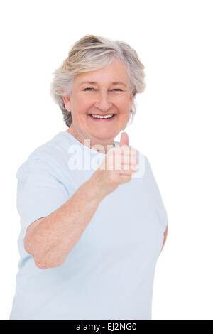 Ältere Frau Daumen auftauchen Stockfoto