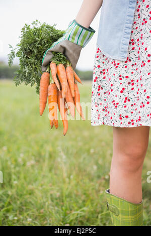 Frau mit ihrem Bio-Karotten Stockfoto