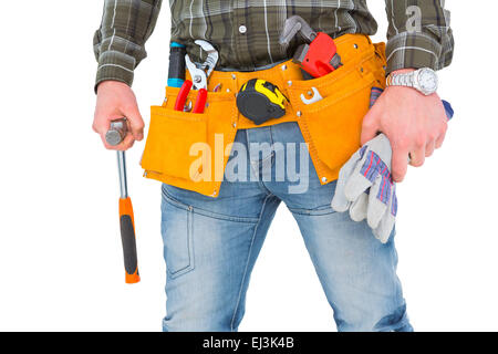 Arbeiter mit Handschuhen und hammer Stockfoto