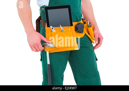 Bau Arbeiter tragen Werkzeuge Gürtel Stockfoto