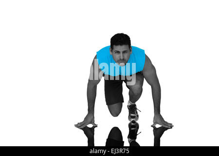Zusammengesetztes Bild Porträt eines jungen sportlichen Mannes im laufenden Haltung Stockfoto