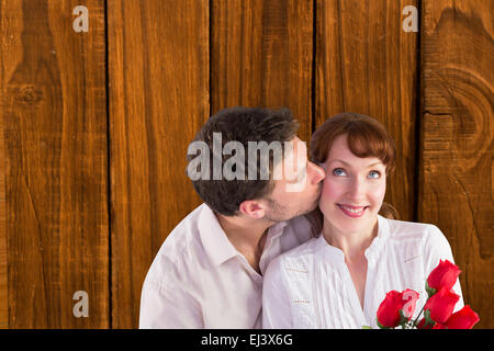 Zusammengesetztes Bild der Frau immer Rosen von Mann Stockfoto