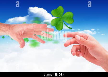 Zusammengesetztes Bild der Geschäftsmann hält seine Hand Stockfoto