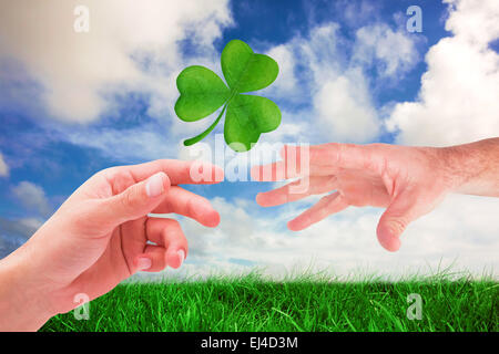 Zusammengesetztes Bild der Geschäftsmann hält seine Hand Stockfoto