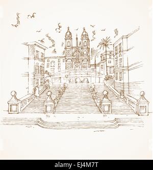 Piazza di Spagna in Rom Hand zeichnen Sie auf Hintergrund Stock Vektor