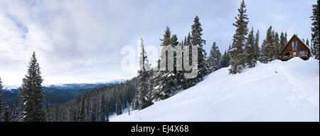 Margy's Hütte, umgeben von Wald und Schnee, 10. Gebirgsdivision Hütte, Aspen, Colorado Stockfoto