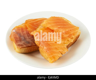 Zwei Lachs Sandwiches in einer Platte Stockfoto