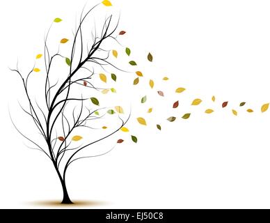 Blätter im Herbst. Herbst Baum mit Wind weht. Stock Vektor