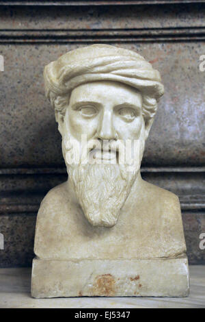 Büste des griechischen Philosophen und Mathematiker Pythagoras (570BC-495BC) von Samos in den Kapitolinischen Museen. Rom. Italien. Stockfoto