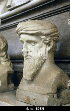 Büste des griechischen Philosophen und Mathematiker Pythagoras (570BC-495BC) von Samos in den Kapitolinischen Museen. Rom. Italien. Stockfoto