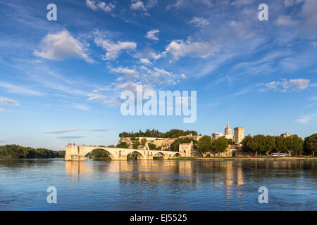 Die Pont Saint-Bénezet, auch bekannt als die Pont d ' Avignon, ist eine berühmte mittelalterliche Brücke in Avignon, in Süd-Frankreich, Europa Stockfoto