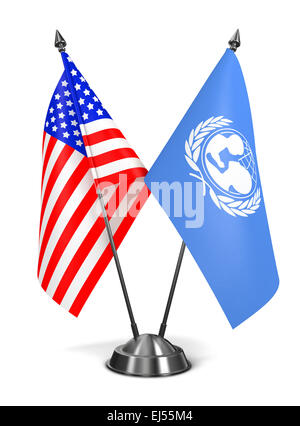 USA und UNICEF - Miniatur-Flags. Stockfoto