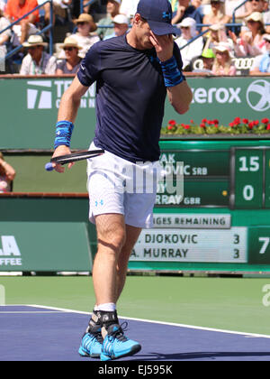 Indische Brunnen, Kalifornien, USA. 21. März 2015. Tennisspieler Novak Djokovic (Serbien) Niederlagen Brite Andy Murray im Halbfinale der Herren Einzel bei der BNP Paribas Open (Partitur 6-2 6-3). Bildnachweis: Werner Fotos/Alamy Live-Nachrichten Stockfoto