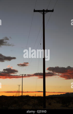 Telefon-Umfragen bei Sonnenuntergang, Interstate 10, in der Nähe von Palm Springs, Kalifornien, USA Stockfoto