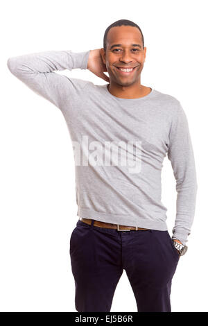 Junge und schöne afrikanische Mann posiert isoliert Stockfoto
