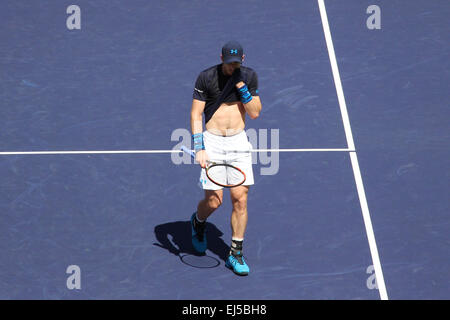 Indische Brunnen, Kalifornien, USA. 21. März 2015. Tennisspieler Novak Djokovic (Serbien) Niederlagen Brite Andy Murray im Halbfinale der Herren Einzel bei der BNP Paribas Open (Partitur 6-2 6-3). Bildnachweis: Lisa Werner/Alamy Live-Nachrichten Stockfoto