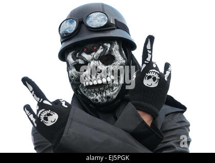Ein Mann in Anzug des Skeletts isoliert auf weiss Stockfoto