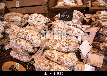 Französische Wurst im freien Stall-Frankreich, Europa Stockfoto