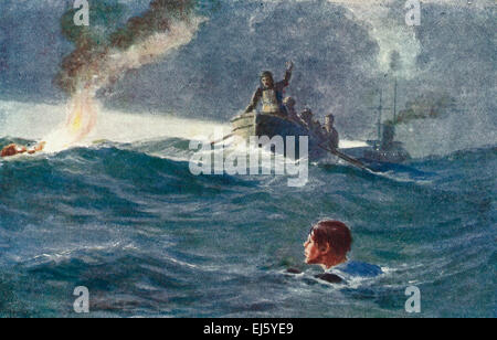 Mann über Bord - Segler gerettet durch die Royal Navy im ersten Weltkrieg Stockfoto
