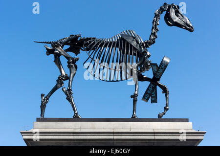 Geschenkten Gaul von Hans Haacke auf der Fourth Plinth am Trafalgar Square. Stockfoto