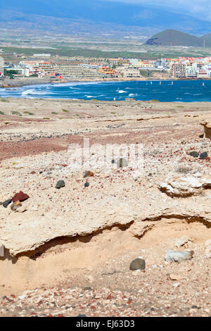 Ansicht der kleinen Stadt El Medano, Teneriffa, Kanarische Inseln, Spanien. Stockfoto