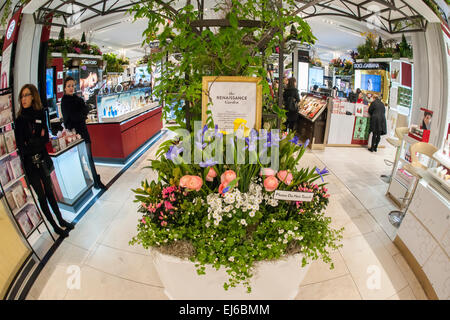 New York, USA. 22. März 2015. Flaggschiff-Kaufhaus Macys am Herald Square in New York ist mit Blumenarrangements für der 41. jährlichen Macys Flower Show, am Eröffnungstag Sonntag, 22. März 2015 geschmückt. Besucher strömen auf der diesjährigen Messe, dessen Titel "Kunst in voller Blüte" ist mit verschiedenen Stilen und Bewegungen der Kunst inspiriert Gartenbau Displays. Die Show läuft noch bis April 4. Bildnachweis: Richard Levine/Alamy Live-Nachrichten Stockfoto