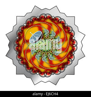 Eine Kommunikation Konzept Bild in Form eines Mandalas, sondern zeigt eine Satalite Reciever Gericht. Stockfoto