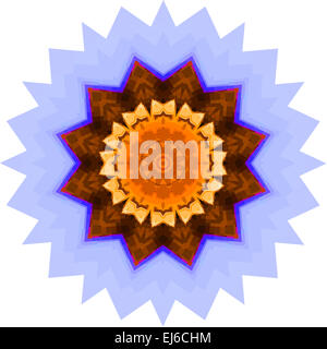 Ein Mandala Rosette Symbol in blau, orange und braune Farbtöne Stockfoto