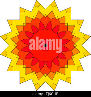 Mandala Flower Abbildung in rot und gelb, Set auf einem weißen Hintergrund. Stockfoto