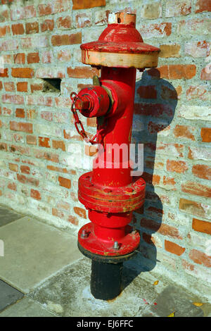 Red Fire Hydrant in Anping Fort (auch bekannt als Fort Zeelandia), Tainan, Taiwan Stockfoto