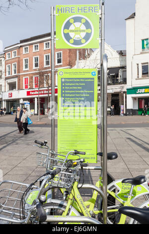 Citycard Zyklen, die Sie mieten können. Fahrräder in der Innenstadt von Nottingham, England, Großbritannien Stockfoto