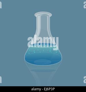 Labor-Kolben mit blauer Flüssigkeit, Vektor-illustration Stock Vektor